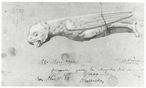 Tegning for restaurering av gargoylene til Notre Dame, 1855